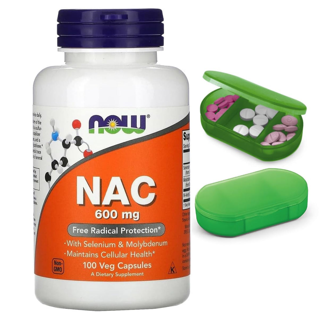 Nac NOW Foods 600mg 100 Capsules Kit + Capsule Holder