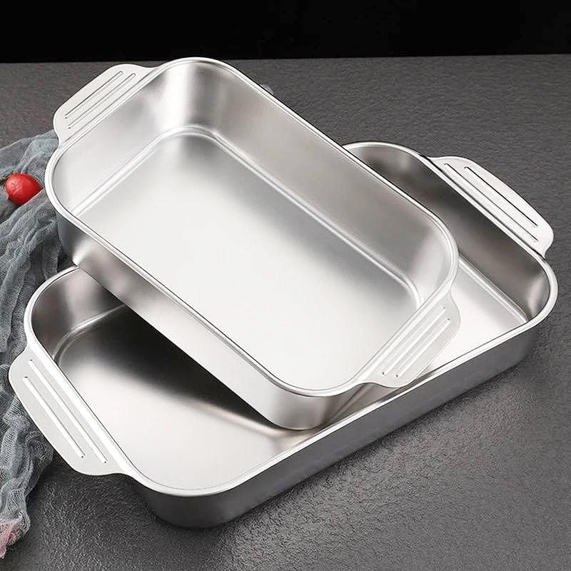 Stainless Steel Roasting & Baking Tray – 21×30 cm Heavy-Duty Pan – Ideal for Meat, Chicken, Vegetables, Mandi, Casseroles & Cakes – Easy to Clean & Long-Lasting