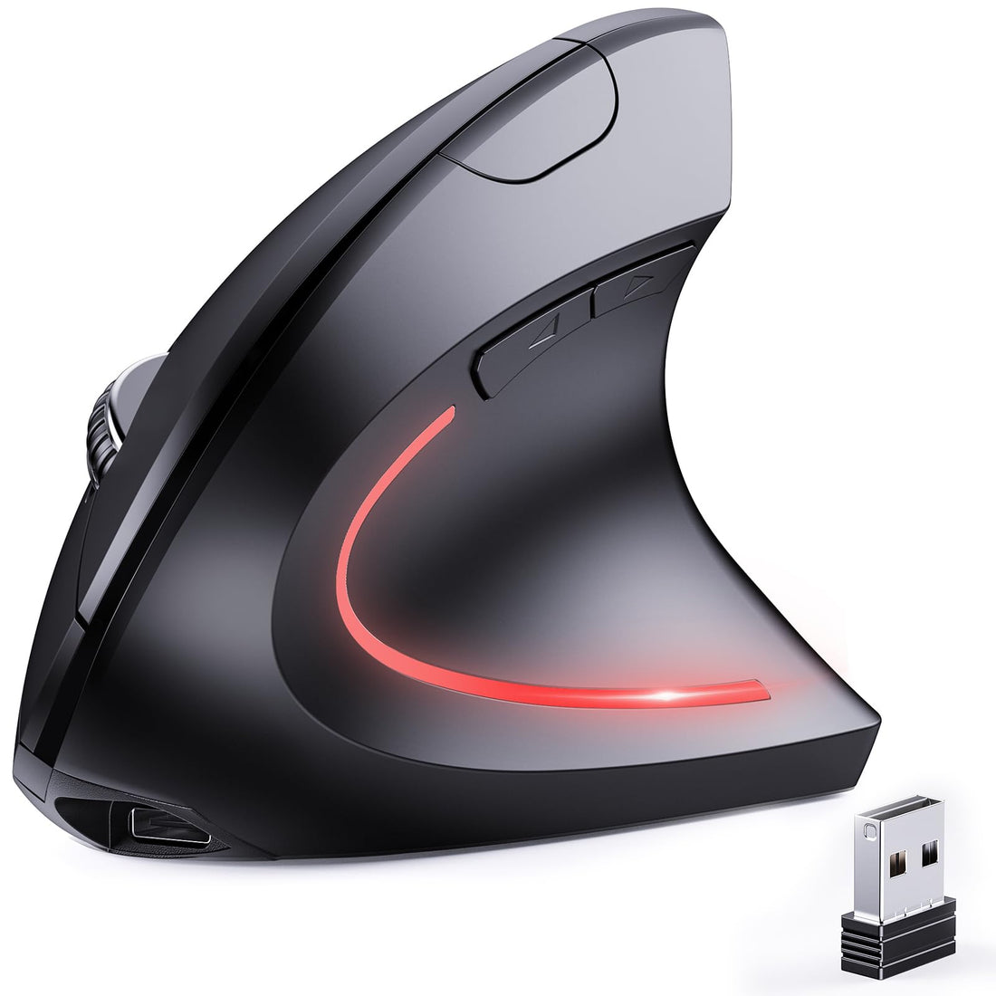 JYKEYMOUT Ergonomic Rechargeable Wireless Mouse, Bluetooth 5.2 and 2.4GHz USB (2-in-1) Vertical Mouse with 1000/1200/1600 DPI, 6 Silent Buttons, for Laptop, Computer, PC, MacBook, Chromebook-Black