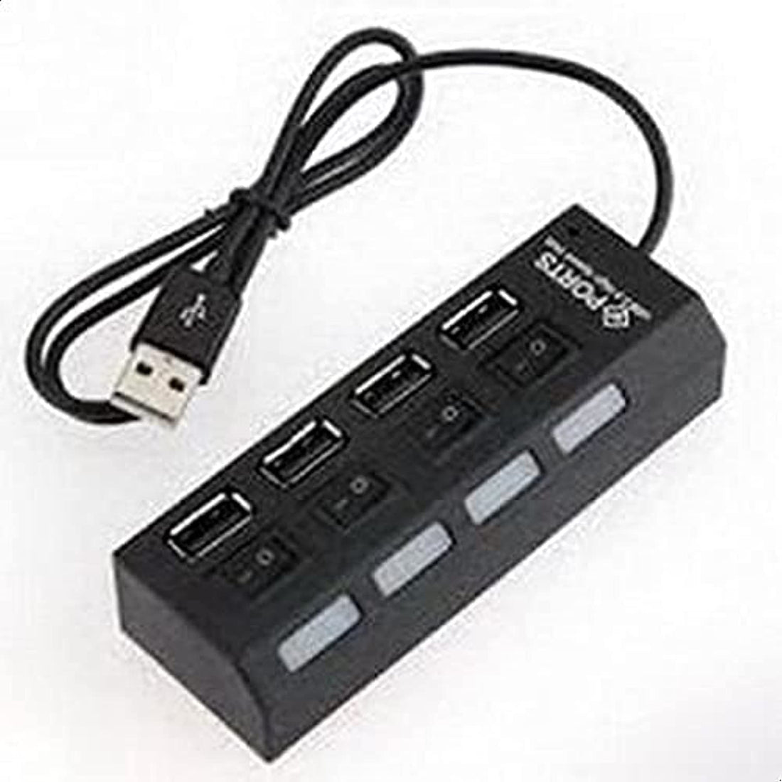 Generic 4-Port USB 2.0 High Speed Hub with On/Off Switch, Black