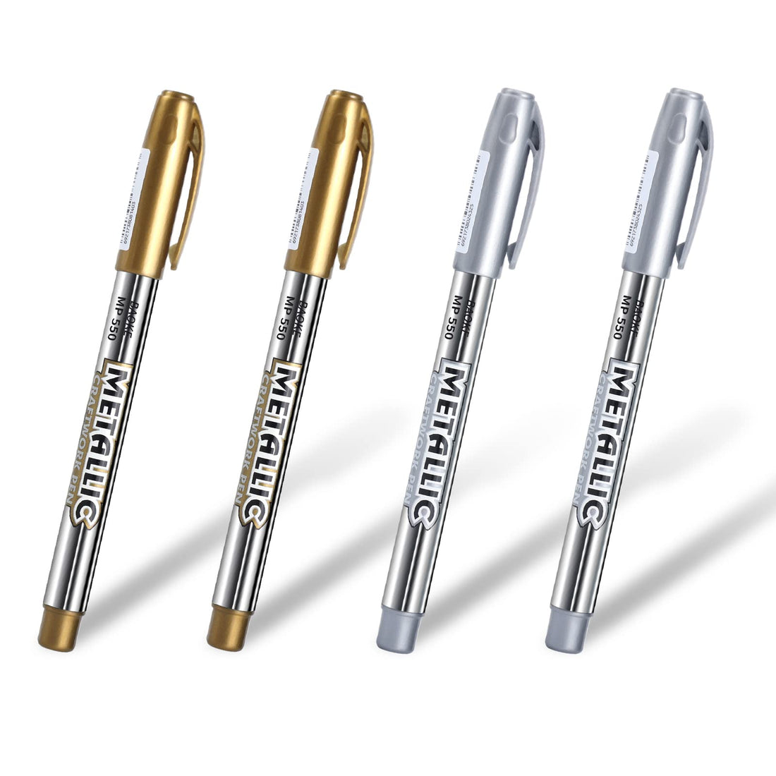Gold Pen Silver Pen Metallic Marker Pens, 5pcs Metallic Permanent Markers Bling Writing Pen Highlight Marker Pens Glittering Permanent Gloss Wet Shine Effect for Painting (2pcs Gold+2pcs Silver)