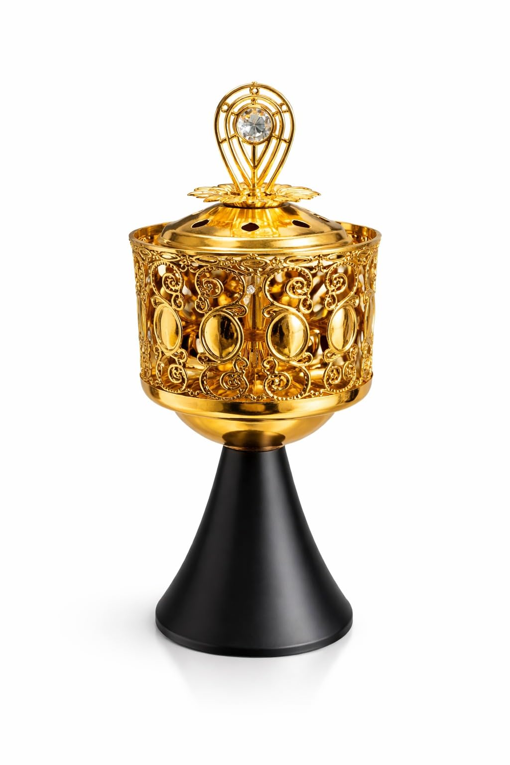 Decorative Gold Metal Incense Burner – Mabkhara Bakhoor Holder for Home, Ramadan & Eid Décor, Islamic Gift, Ornamental Incense Stand (SA165black)