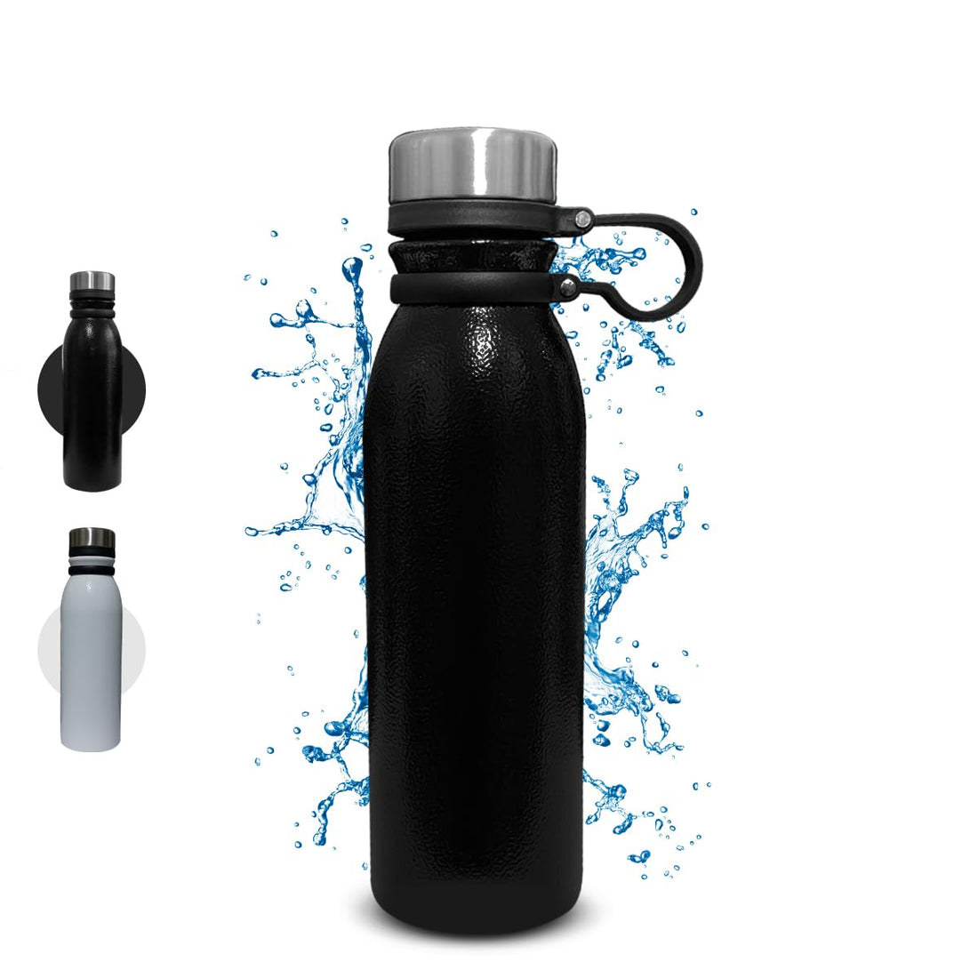 hanso Water Bottle Stainless Steel Vacuum Insulated, Double Wall Leak Proof Sports Water Bottle, Hot and Cold, BPA Free, (600ML) (Black)