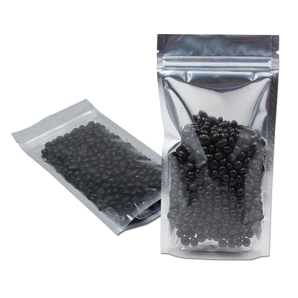 FERENLI 100 Pieces Zipper Lock Stand Up Clear Front Resealable Aluminum Mylar Foil Plastic for Zip Packaging Bag Heat Sealable Lock with Tear Notch Long Term Food Storage 5.5x7.9 inch