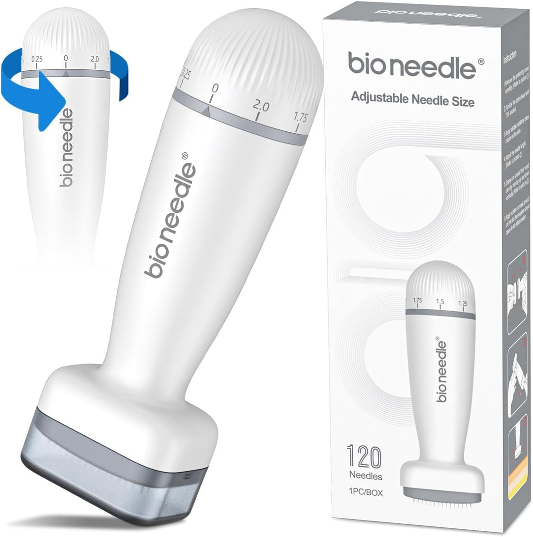 Derma Stamp, 120 Needles, Adjustable Needle Size, Scalp Care Tool for Hair and Beard Routine, Microneedling Tool for Personal Use
