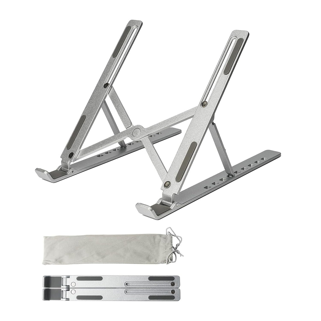 Julia Store Laptop Stand for Desk, Adjustable Ergonomic Portable Aluminum Laptop Holder, Foldable Computer Stand 7 Angles Anti-Slip Laptop Riser Compatible with 9-15.6 inch Laptops, Silver
