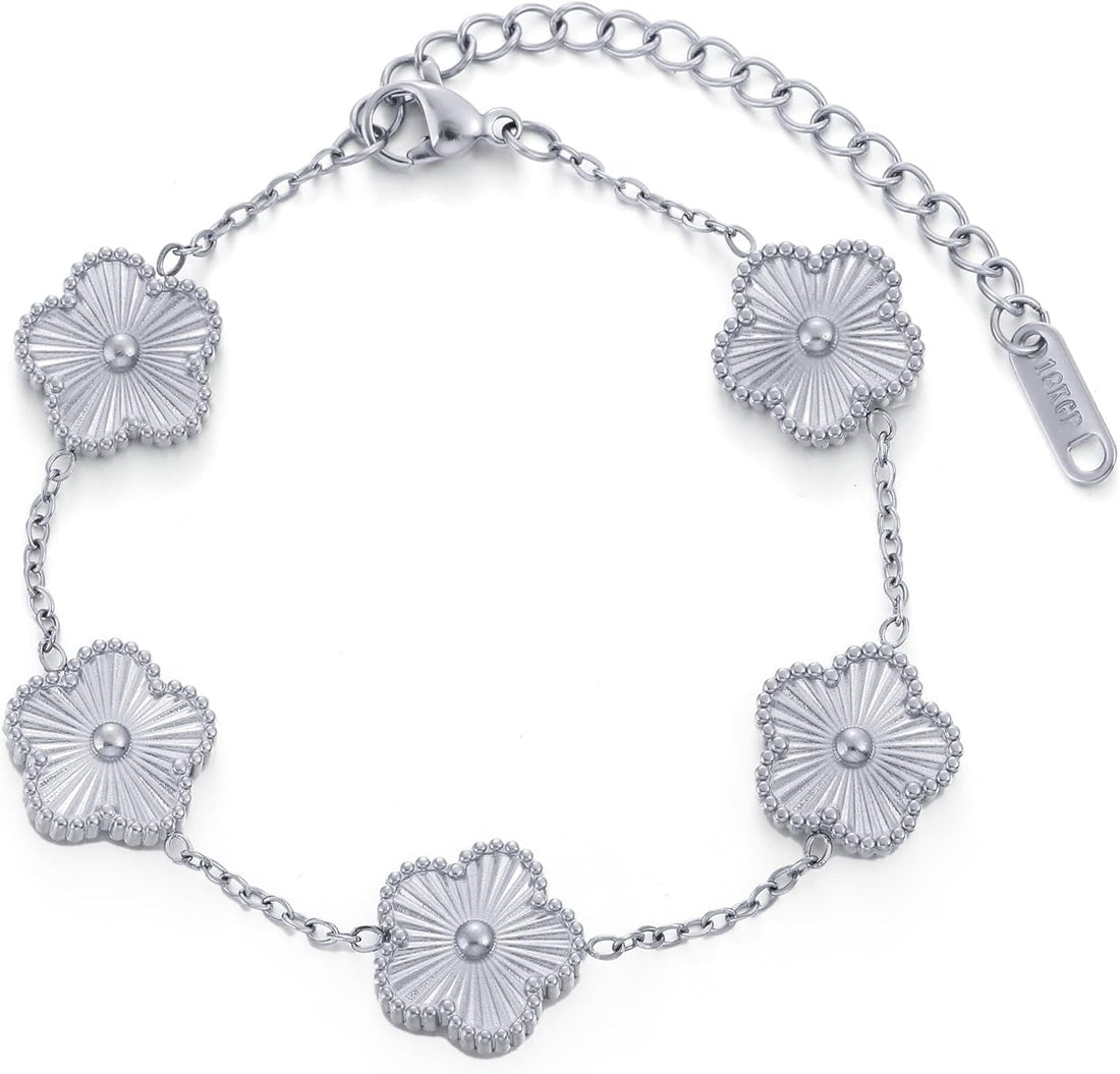 Twinklean Women's Bracelet Four-Leaf Clover Bracelet Stainless Steel Adjustable 14K Gold Plated Lucky Amulet Fashion Elegant Gift for Men Women | By Twinklean