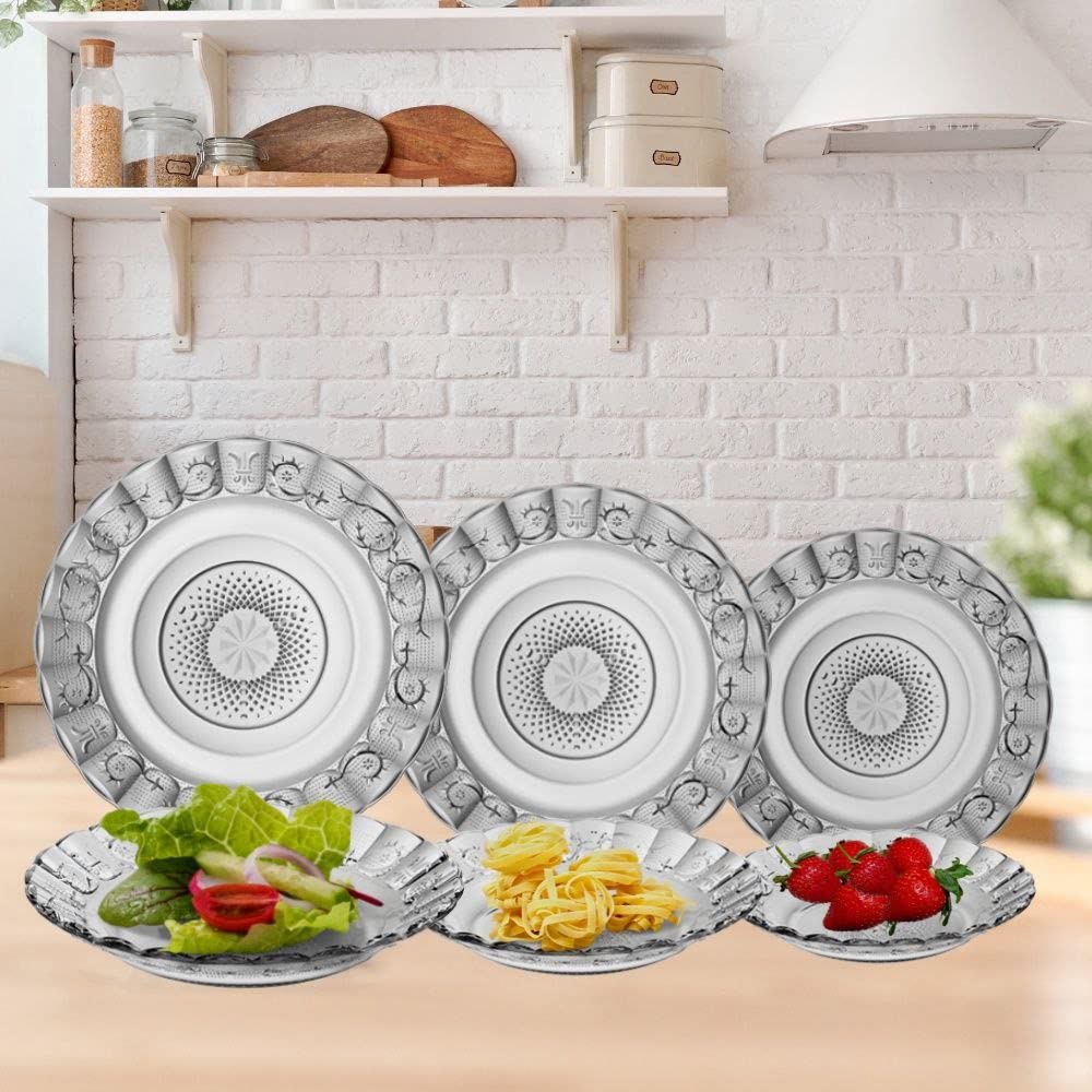 18 Pieces Islamic Glass Dinner Set 6 Plates 5.5cm 6 Plates 7.5cm 6 Plates 8.5cm