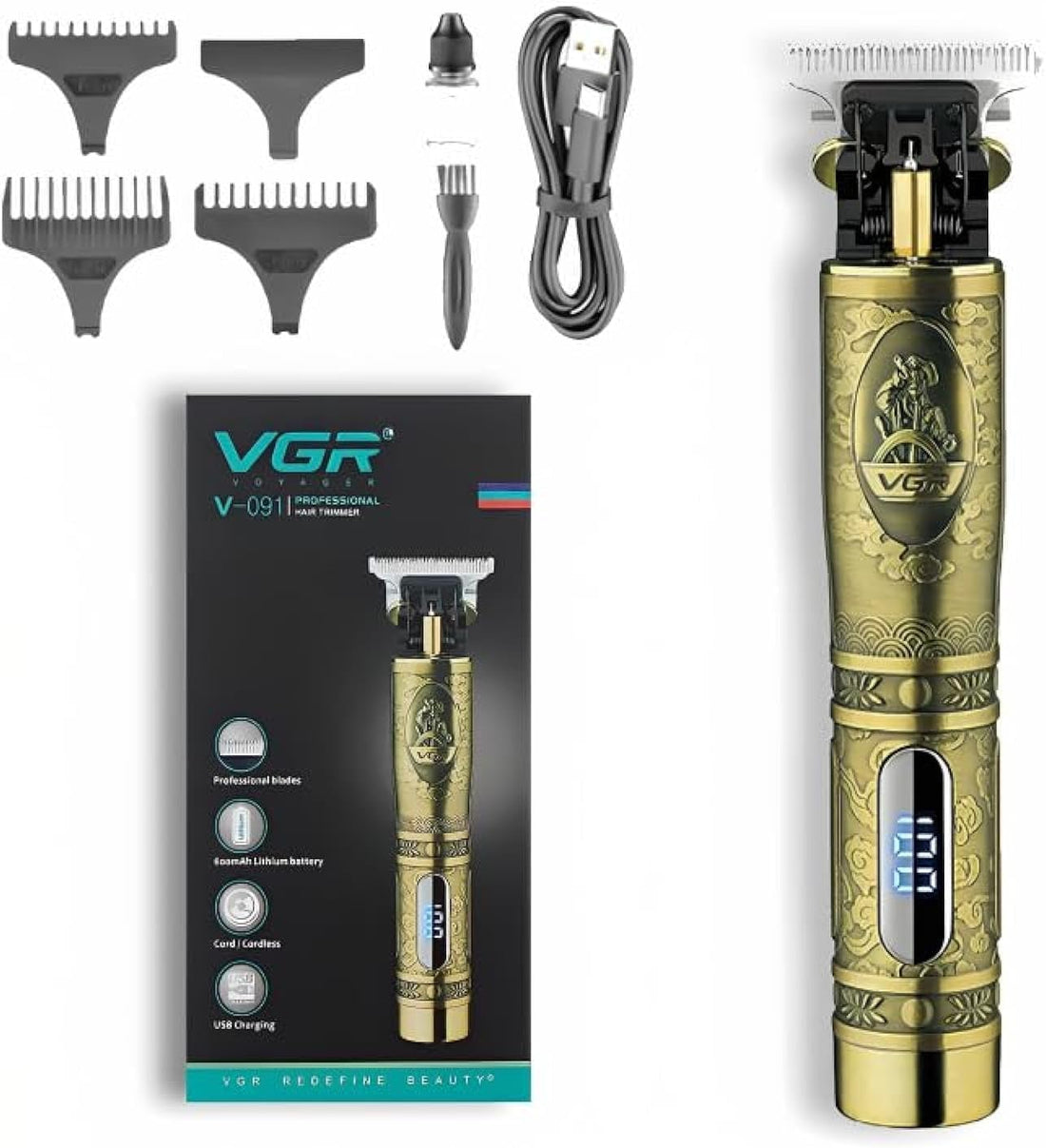 Hair Shaver Hair Clipper & Beard Trimmer for Men, with Precision Blade, Cordless & Cord Use, On/Off Switch, 120 min Usage Time, V-091