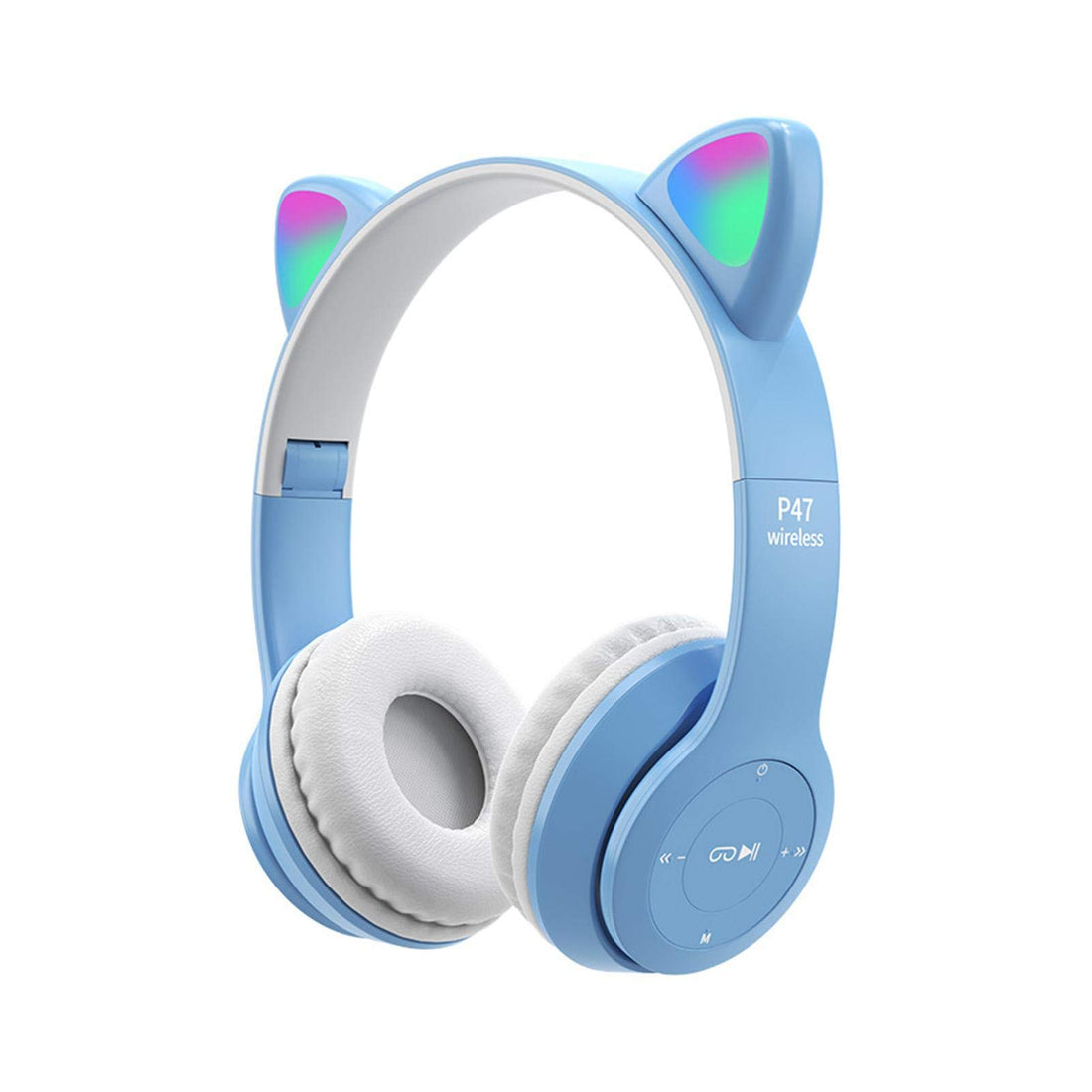 Anwangda Wireless Gaming Headset, Bluetooth 5.0 Cat Ear Headphones, Kids Headphones,LED Light Up Bluetooth Over Ear Headphones for Kids and Adults Wearing(Blue)