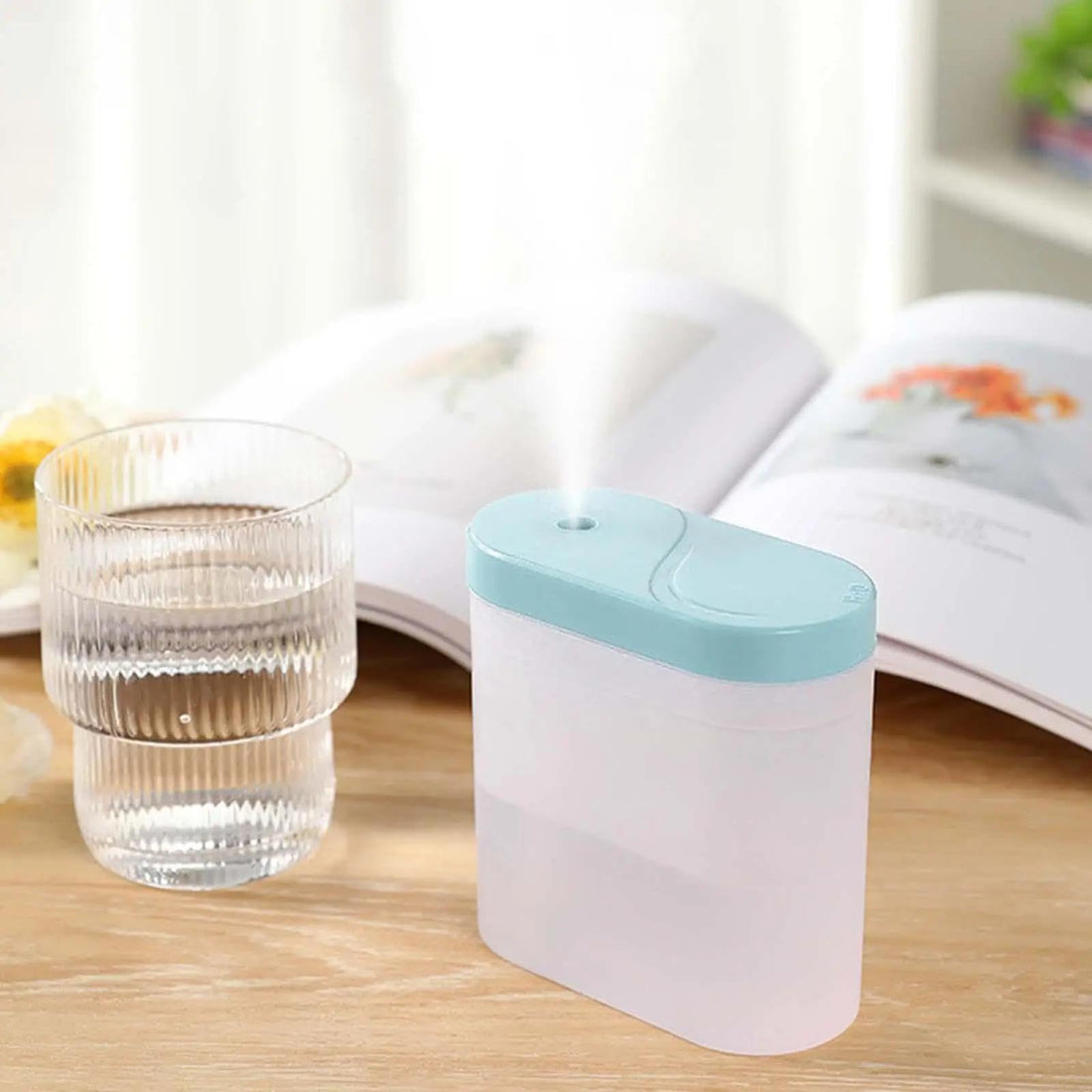 Mini Ultrasonic Air Purifier, 200ml Water Tank with 2 Mist Modes and Auto Shut-Off for Office and Home with USB Port, Now Available in Al-Israa (Blue)
