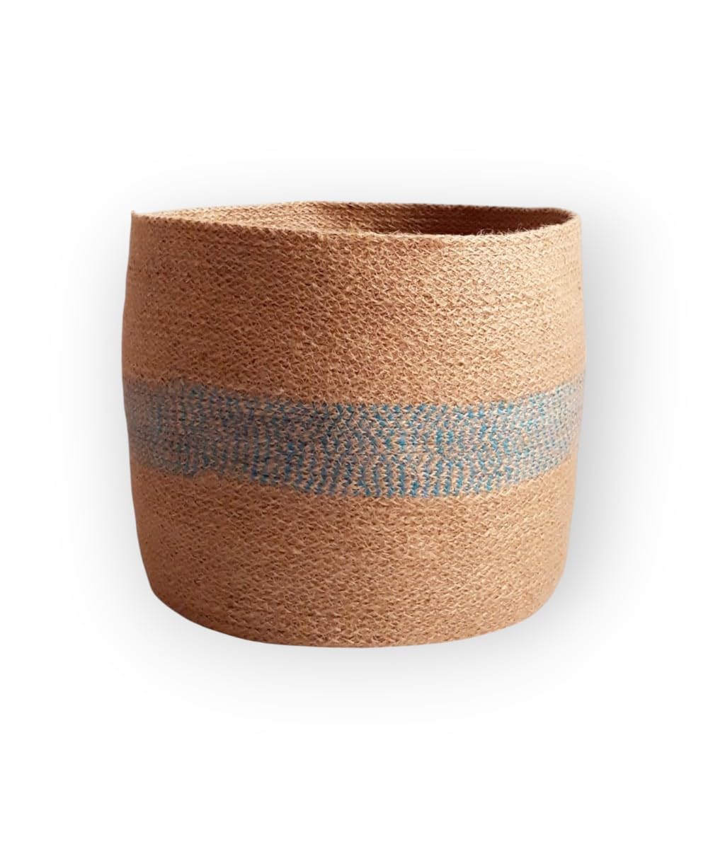 TAYETs Jute Premium Basket, Handmade Woven Storage Container, Black/Blue/Red, 20x20cm and 25x25cm, Indoor and outdoor Home Decor (Turquoise Accent, 20x20 cm)