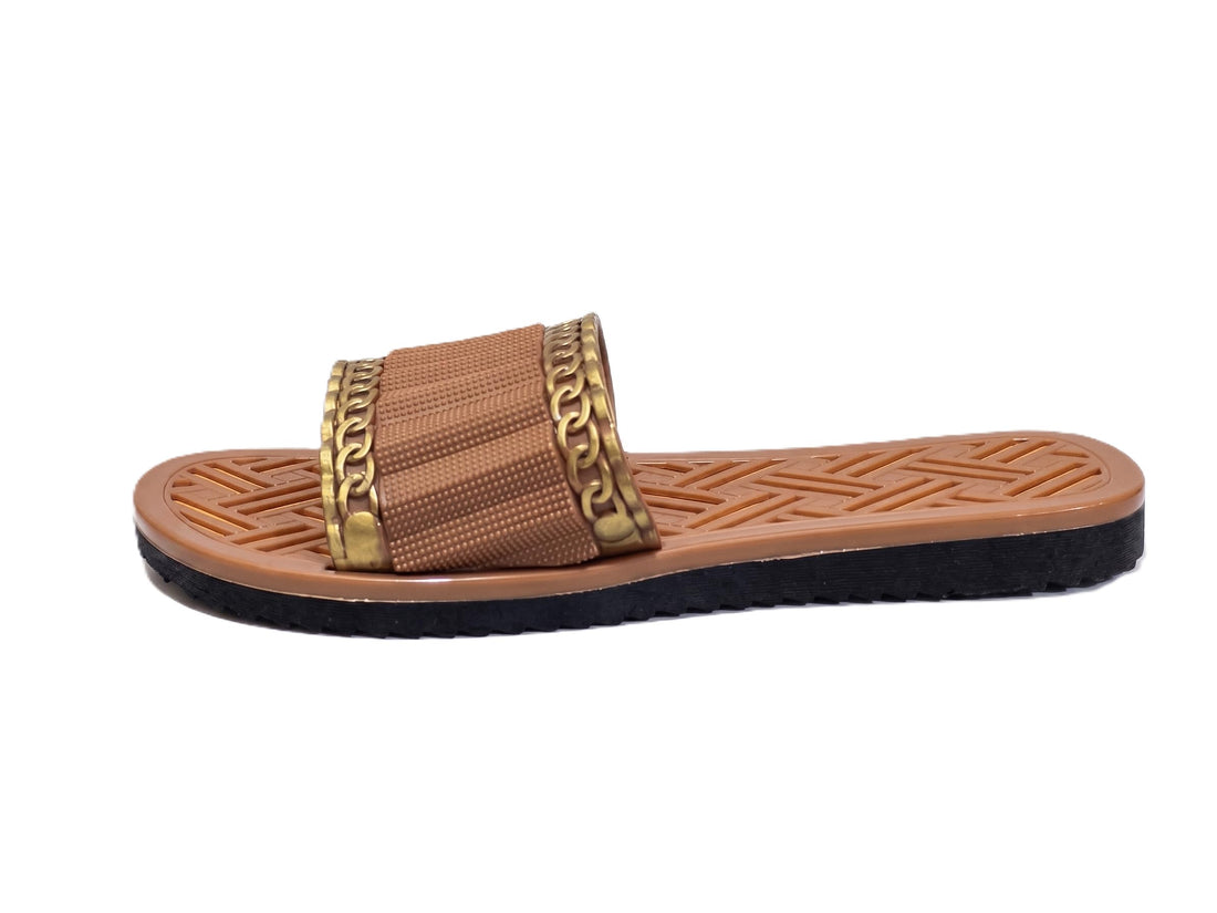 Project Z Project Z Women's Slipper - Ultra Soft Comfort Medical EVA Sole - Gold Chain Embellished Casual Slippers for Home and Outdoor - Sizes 37-41