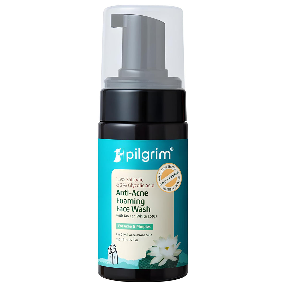 Pilgrim 1.5% Salicylic(BHA) & 2% Glycolic Acid(AHA) Foaming Face Wash for Oily & Acne-Prone Skin | Men & Women | Korean Skin Care Products | 120ml