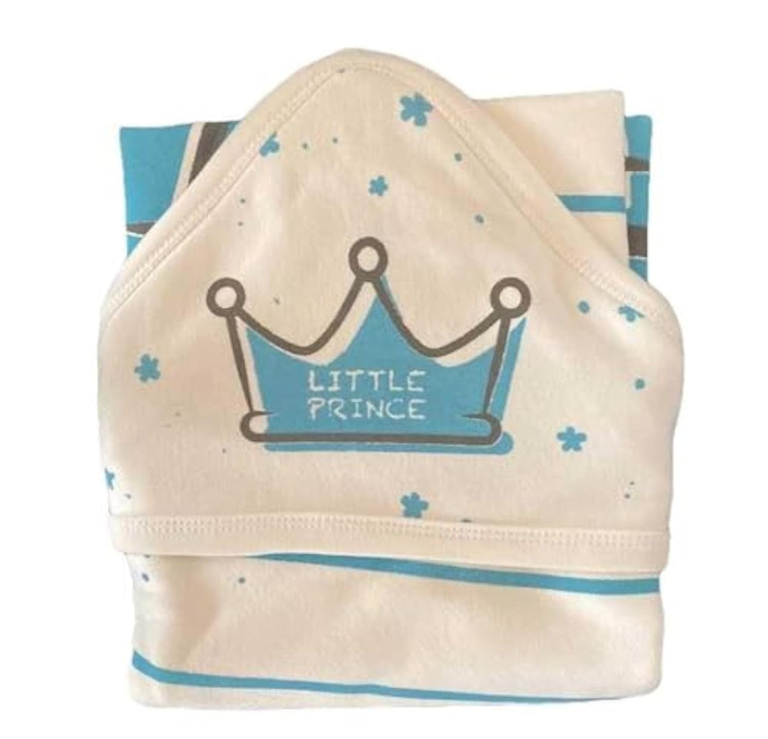 Mamas Gift Prince Hooded Baby Blanket – 100% Cotton Swaddle Wrapper with Hood – Double-Layered, Breathable & Soft for Newborns, Infants, Travel & All-Season Use