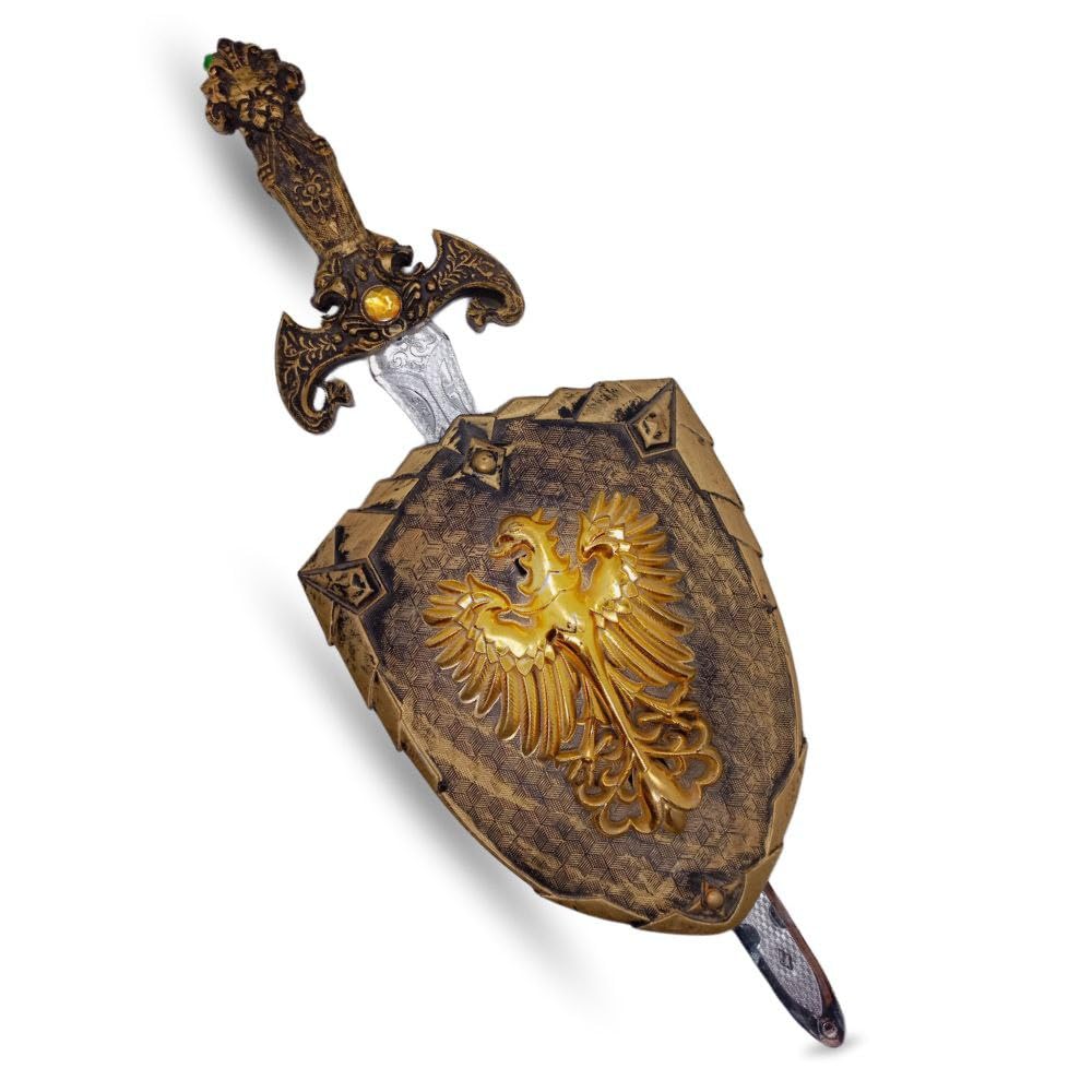 Medieval Sword and Shield Set, Silver Combat Weapons, Decorative Design Premium Raw