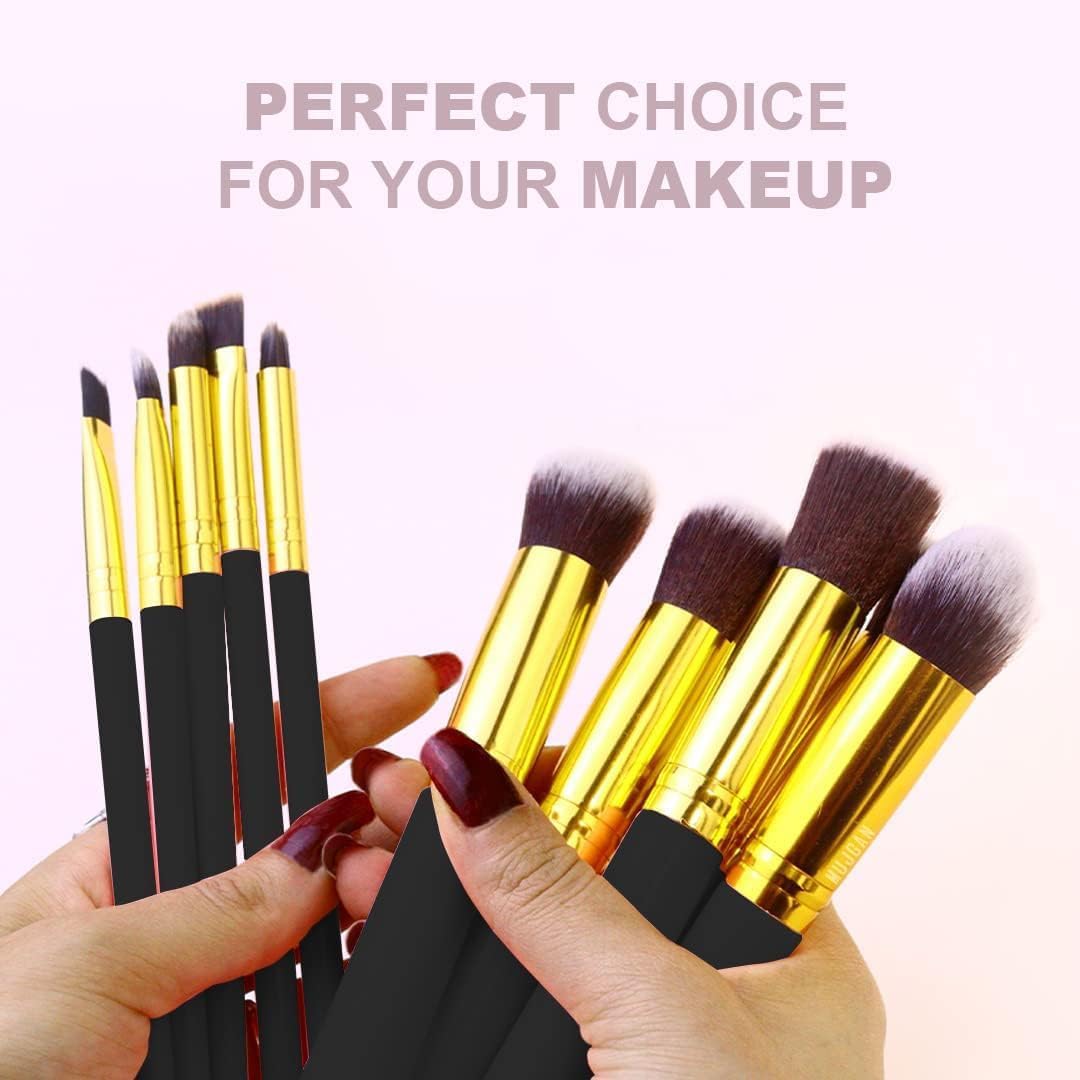 Professional Makeup Brush Set 10 Pcs with Stylish Leather Case Versatile Foundation Powder Eyeshadow Concealer Soft Bristles for Daily and Professional Use
