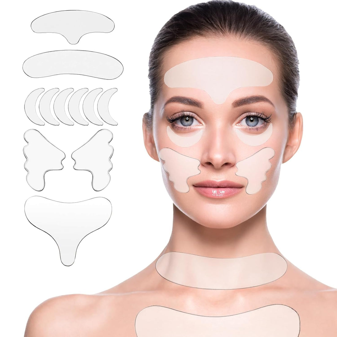 Tazweeq Neck Wrinkle Patches, Reusable Silicone Material, for Chest, Forehead, Under Eye, Neck & Nasolabial Folds, Anti-Wrinkle Pads for Firming, Smoothing Fine Lines, Anti-Aging Skincare, 11 Pcs