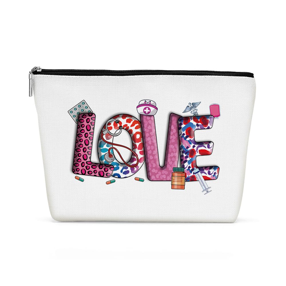 Inspirational Love Nurse Makeup Bag Nurse Gifts Nurses Week Gifts Nurse Accessories for Work Nursing Nurse Appreciation Birthday Graduation Gifts Positive Cosmetic Bag Make up Bag for Women RN Nurse