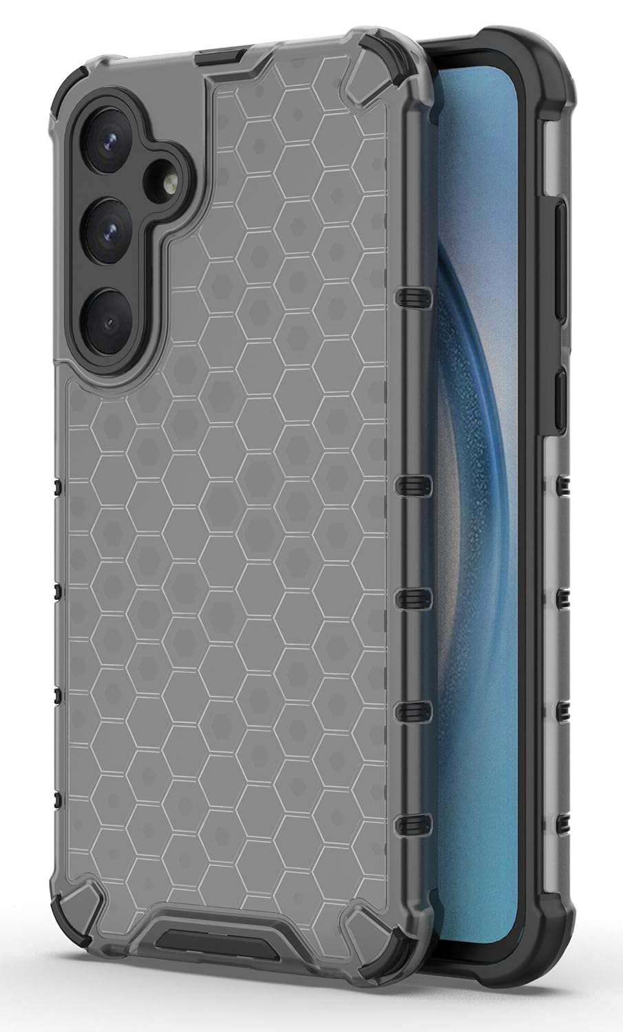 Poly Carbonate || Honeycomb || Edge to Edge Boom || Hard Case || Transparent || Shockproof || Camera Protection Back Case Cover (Black, A55)