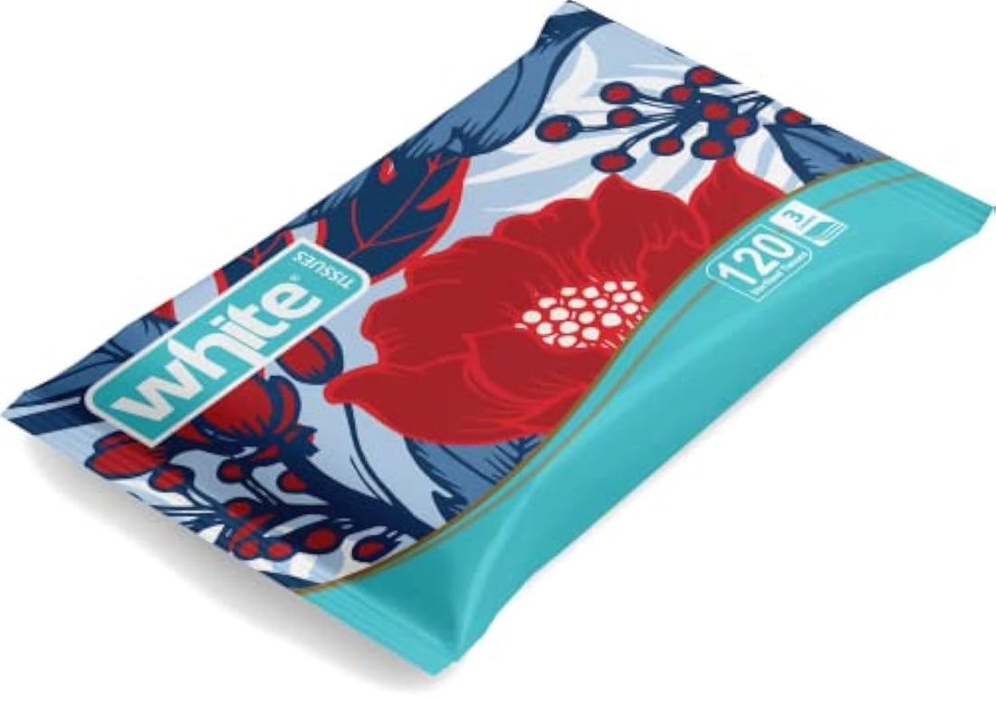 White Go Pack Flexi Facial Tissues – 120 Tissues, 2Ply | Compact, Soft & Strong for On-the-Go Use