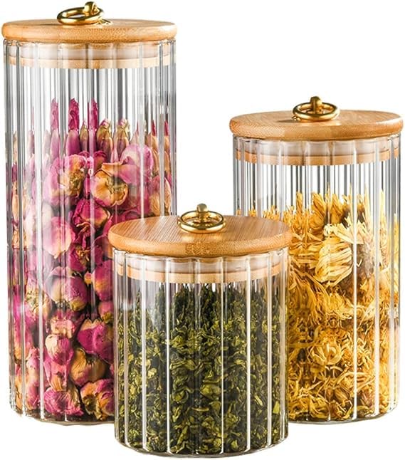 3 Pcs High Quality Glass Jars Airtight Borosilicate Glass Coffee Bean Canisters with Lids Kitchen Storage Box for Cookie, Rice, Flour, Cha
