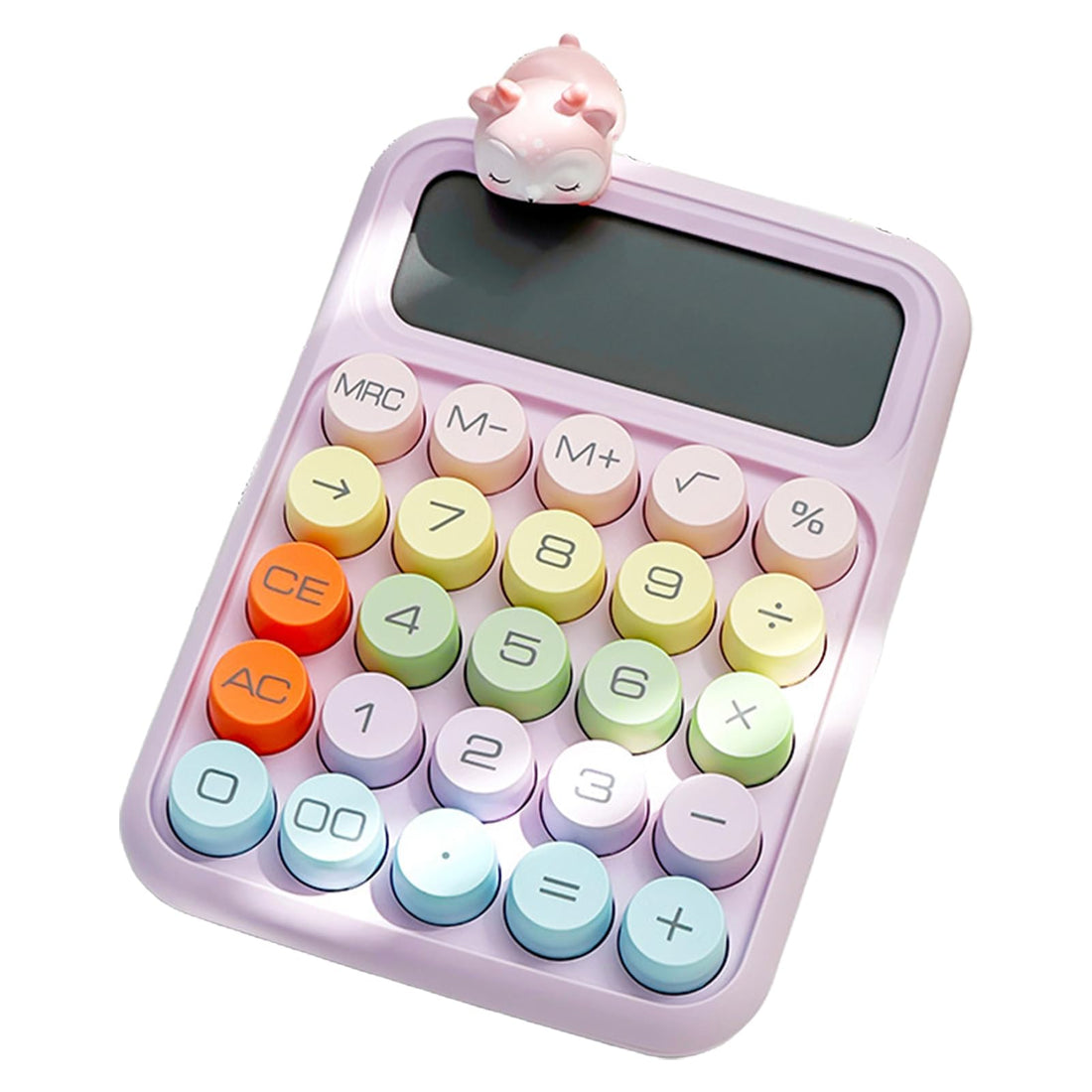 Creative Colorful Candy Color Electronic Calculator - Large LCD Display, 12 Digits, Big Round Buttons, Precise Contrast Color, Easy to Use - Pink