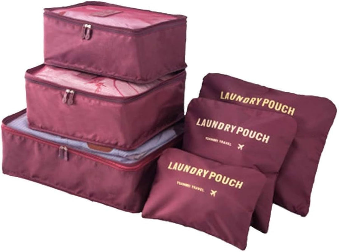 Downtown 6pcs Packing Luggage Bags Organizers, Travel Luggage Packing Organizers Set with Toiletry dark red 6pcs Luggage Organizer Travel Luggage Packing Organizers Set with Toiletry Bag Maroon