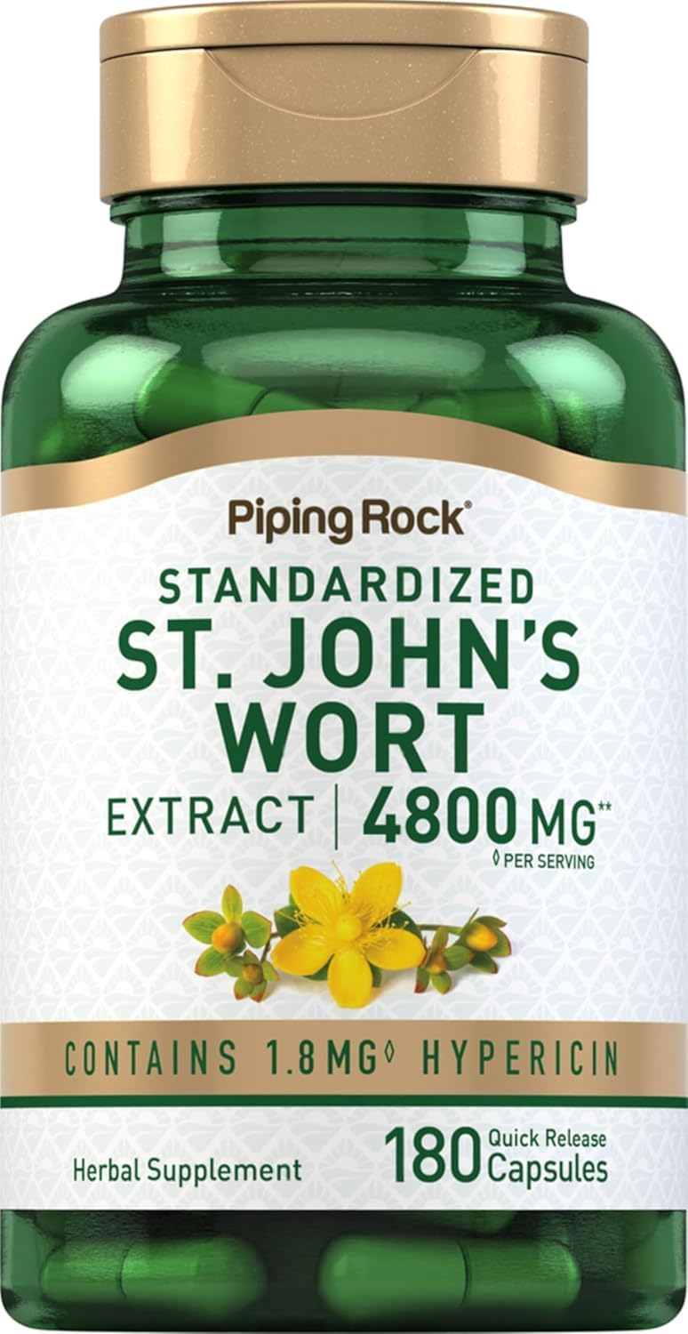 St. John’s Wort Capsules | 4800mg Strength | 180 Count | Standardized Herbal Extract Supplement | Non-GMO, Gluten Free | Traditional Mood & Wellness Support