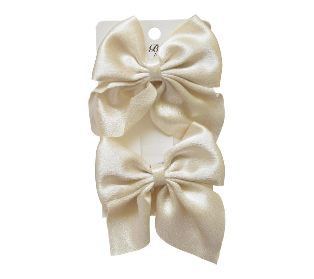 Daphne 2-Piece Girls Bow Hair Clip Set - Off White