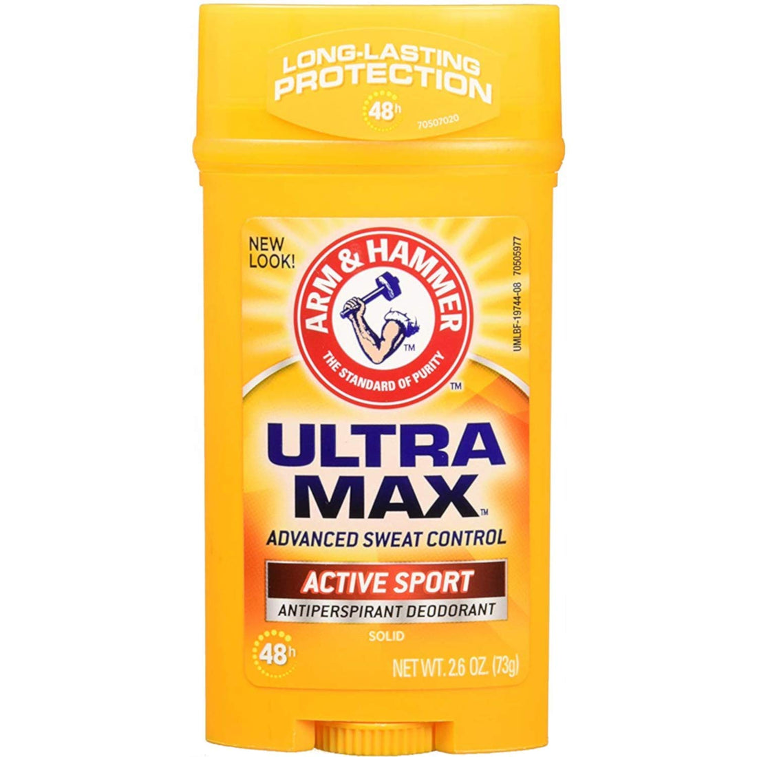 Arm & Hammer Ultra Max Active Sport Antiperspirant Deodorant Solid Wide Stick for Men, 73g, Unscented, 2.6 fl oz