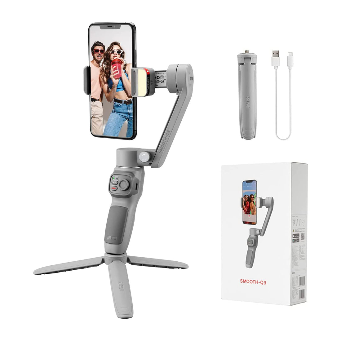 Zhiyun Smooth Q3 Gimbal stabilizer for Smartphones, Phone Gimbal with Fill Light, Tripod, 3-Axis Gimbal for iPhone 12 11 Pro Max X XR XS, Vlogging YouTube TikTok Instagram Live Video