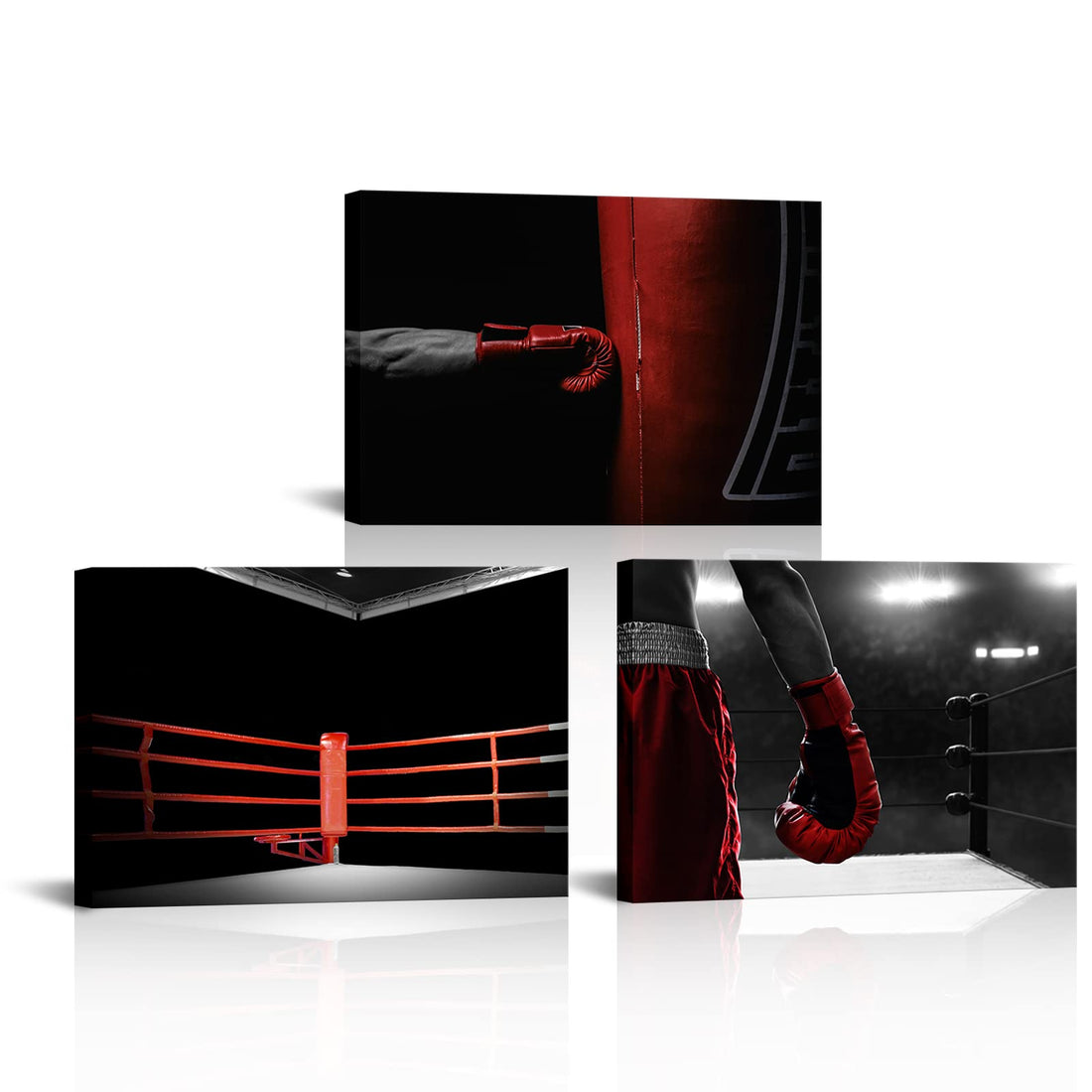Nachic Wall 3 Pieces Boxing Wall Art Decor Prints Black and White Red Boxing Glove Picture Painting Modern Fitness Sports Poster for Gym Fitness Room Wall Decor (Medium)