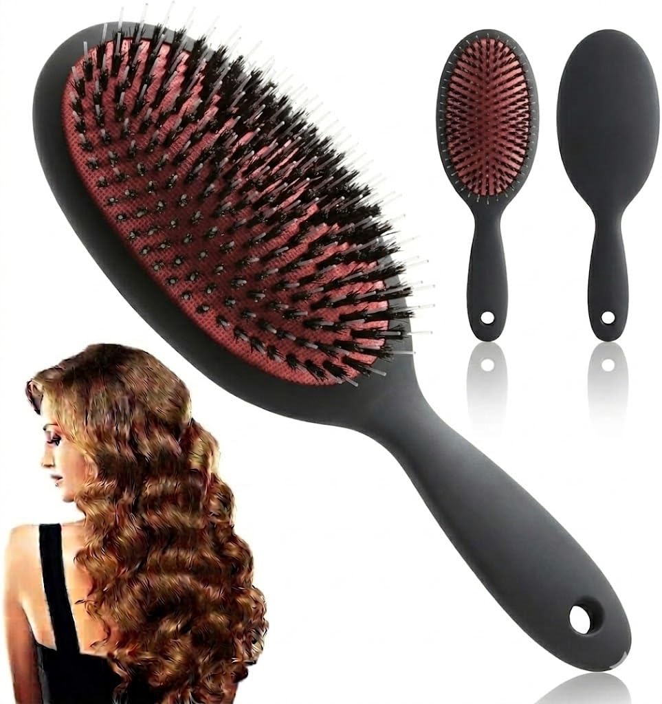 Premium Hair Brush, All-Purpose Hair Brush Made of Sustainable Bamboo Wood - Paddle Brush for All Hair Types- Detangling Anti Static Hairbrush(1 Piece)-plastic