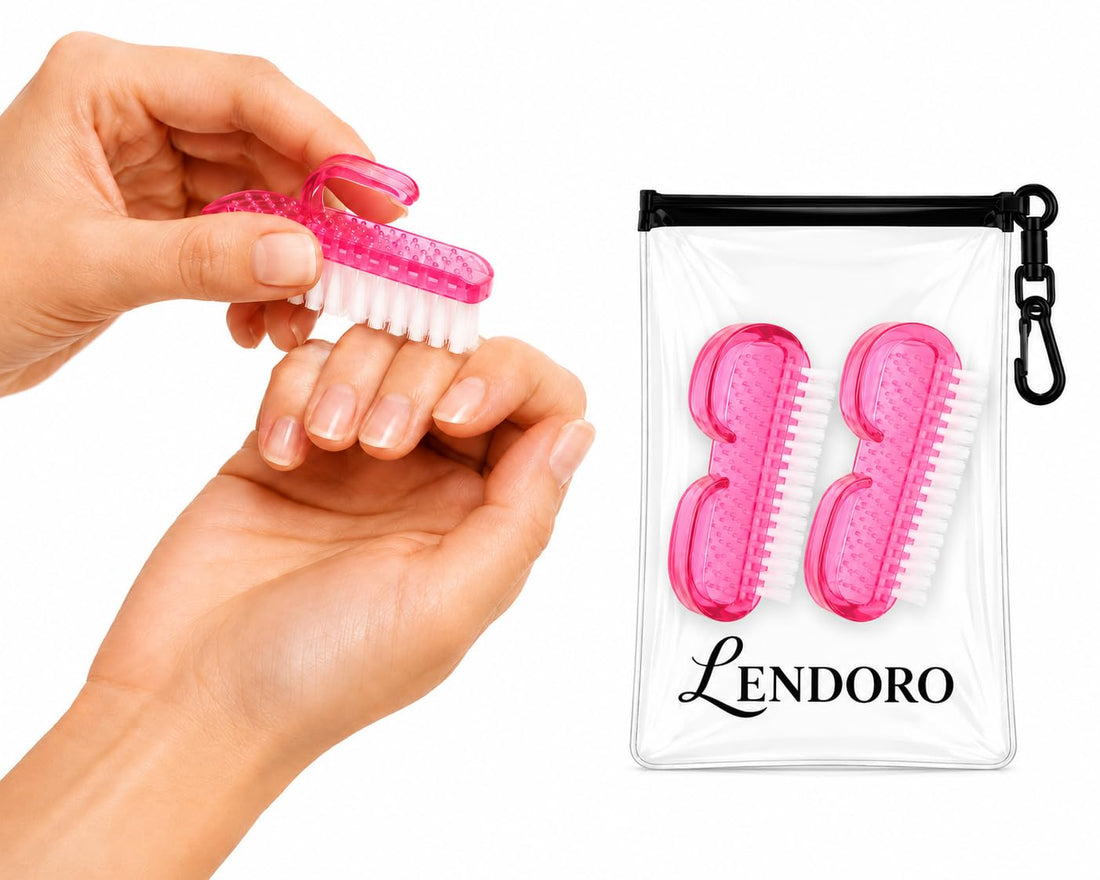 LENDORO Nail Cleaning Brush with Ergonomic Handle, Durable Plastic, Deep Nail and Cuticle Cleaner, 8.2 cm, (2 Pieces) (Random Color)