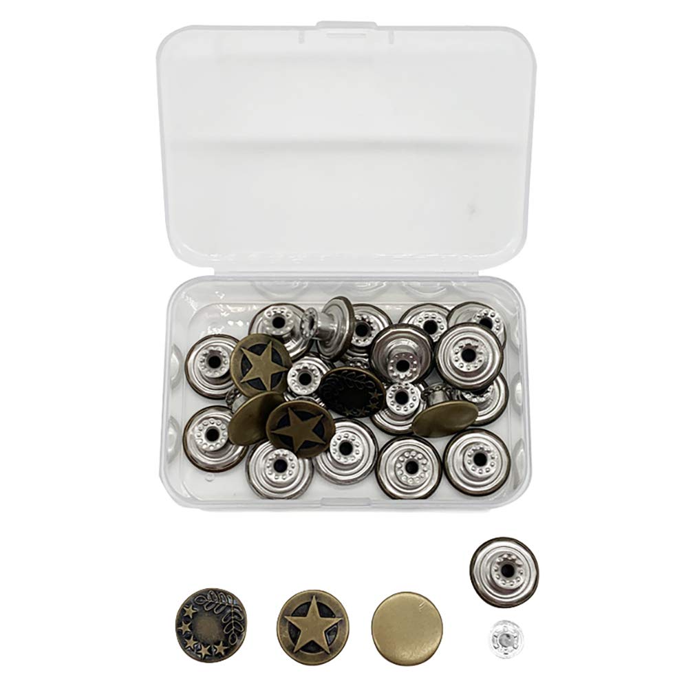 N/C 30 Sets Replacement Jeans Buttons Kit,17mm Copper Jeans Buttons Replacement Kit,Snap Buttons for Jeans Jacket,Copper Button with Aluminum Rivets (A)