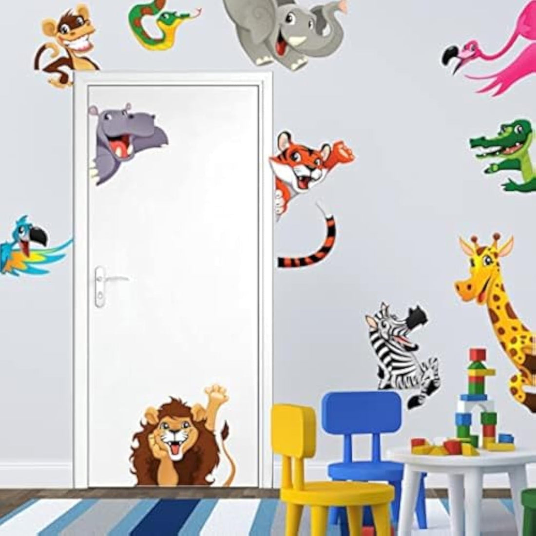 Decorative kids room sticker -Animals of the savannah in madness (100x70cm)