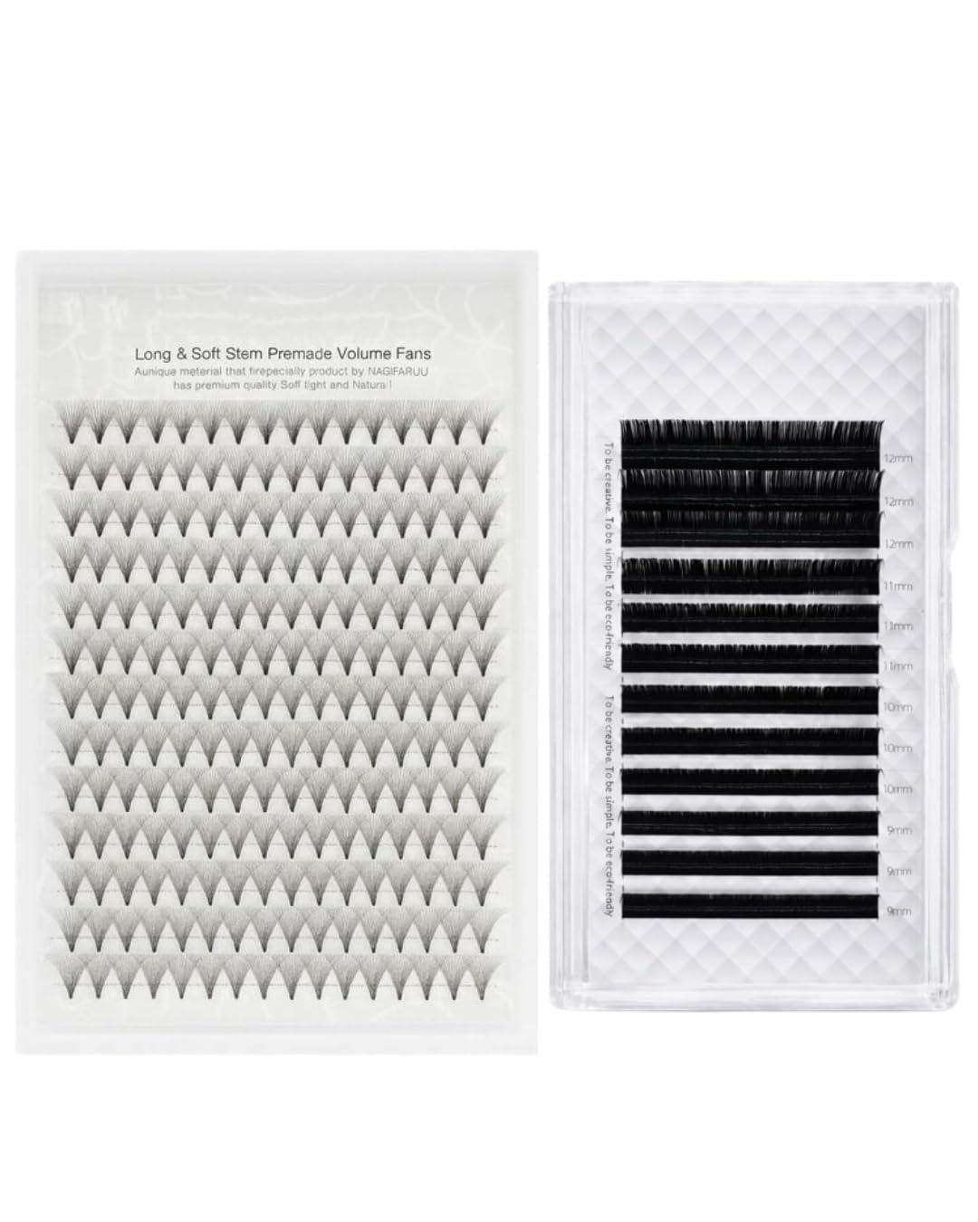 Eyelash Extensions Set Premade Volume Fans 20D 10mm & Individual Classic Lashes 0.07D 12mm Hair by Hair, Soft Lightweight Natural and Full Volume Lash Extensions for Salon and Home Use