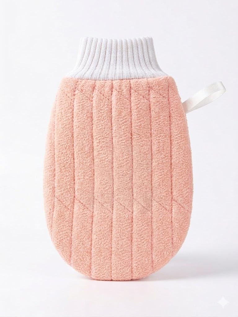 Body Loofah Shower Cloth, Microfiber Exfoliating Towel with Long Strap, Bath Back Scrubber, Quick Dry Wash Cloth for Men and Women (pink)