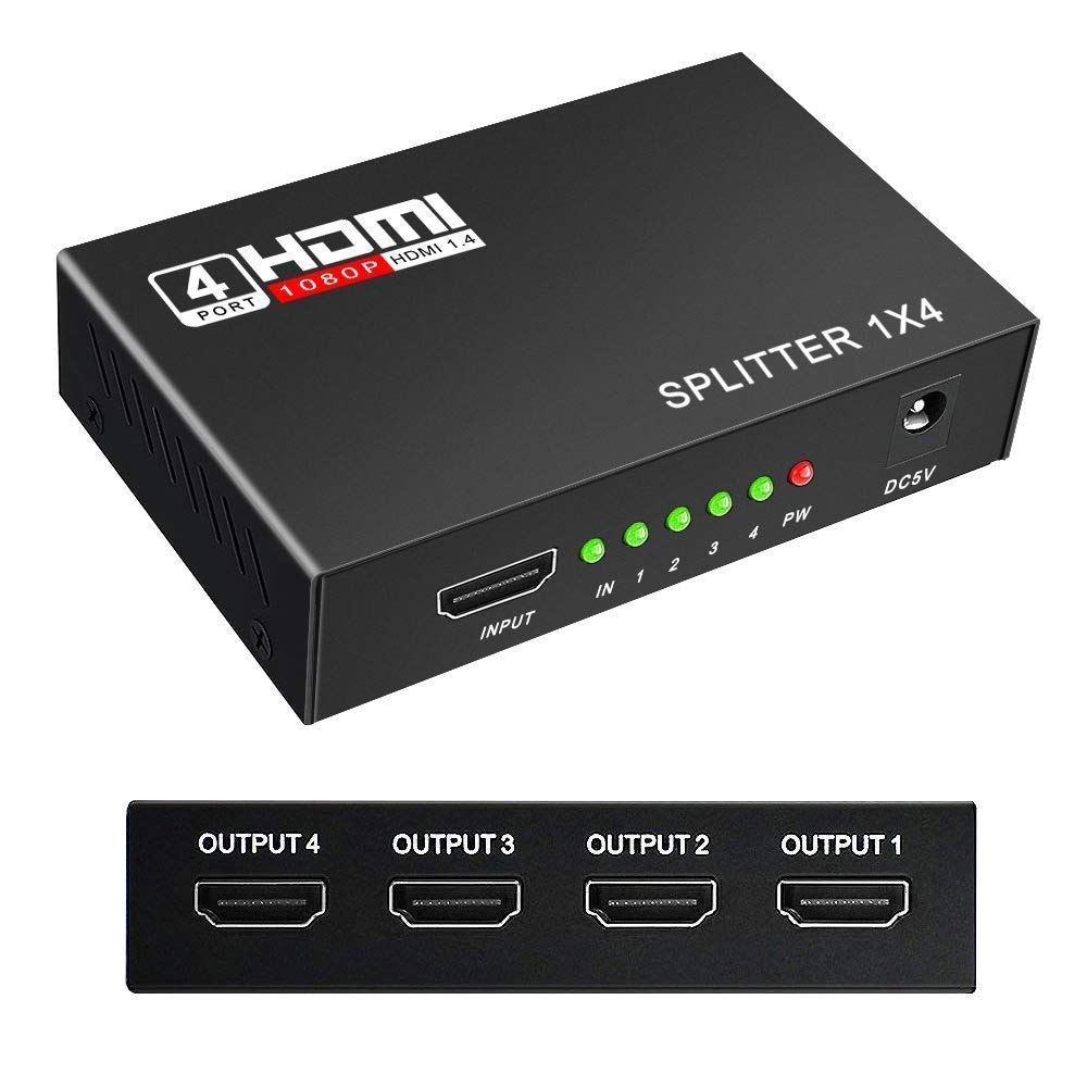 1080P 4 Way HD Hub 1x4 HDMI 3D Splitter Amplifier Switcher For HDTV PC SKY Xbox