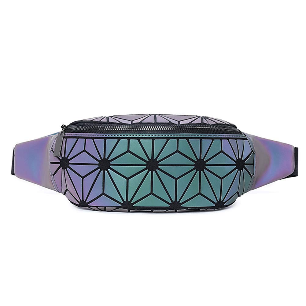 Fanny Packs Geometric Luminous Bum Bag Holographic Metallic Waist Pack Holo Fat Belly Fanny Pack Rave Funny, NO.2, One_Size,