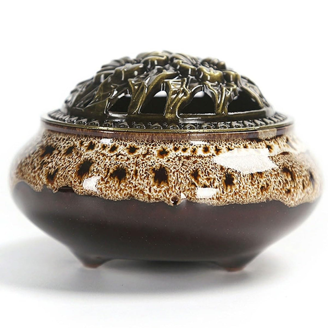 ECVV Ceramic Incense Burner Incense Stick Holder Home Decoration Cones Burner Incense Seat for Incense/Cone/Coil/Sticks (Brown)