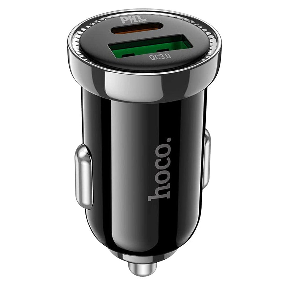 HOCO Z44 Leading, Car Charger Type-C PD 20W and USB QC3.0 18W, Total (PD20W / 5V / 3A) support fast charging Protocols For iPhone Samsung Xiaomi Oppo Huawei - Black