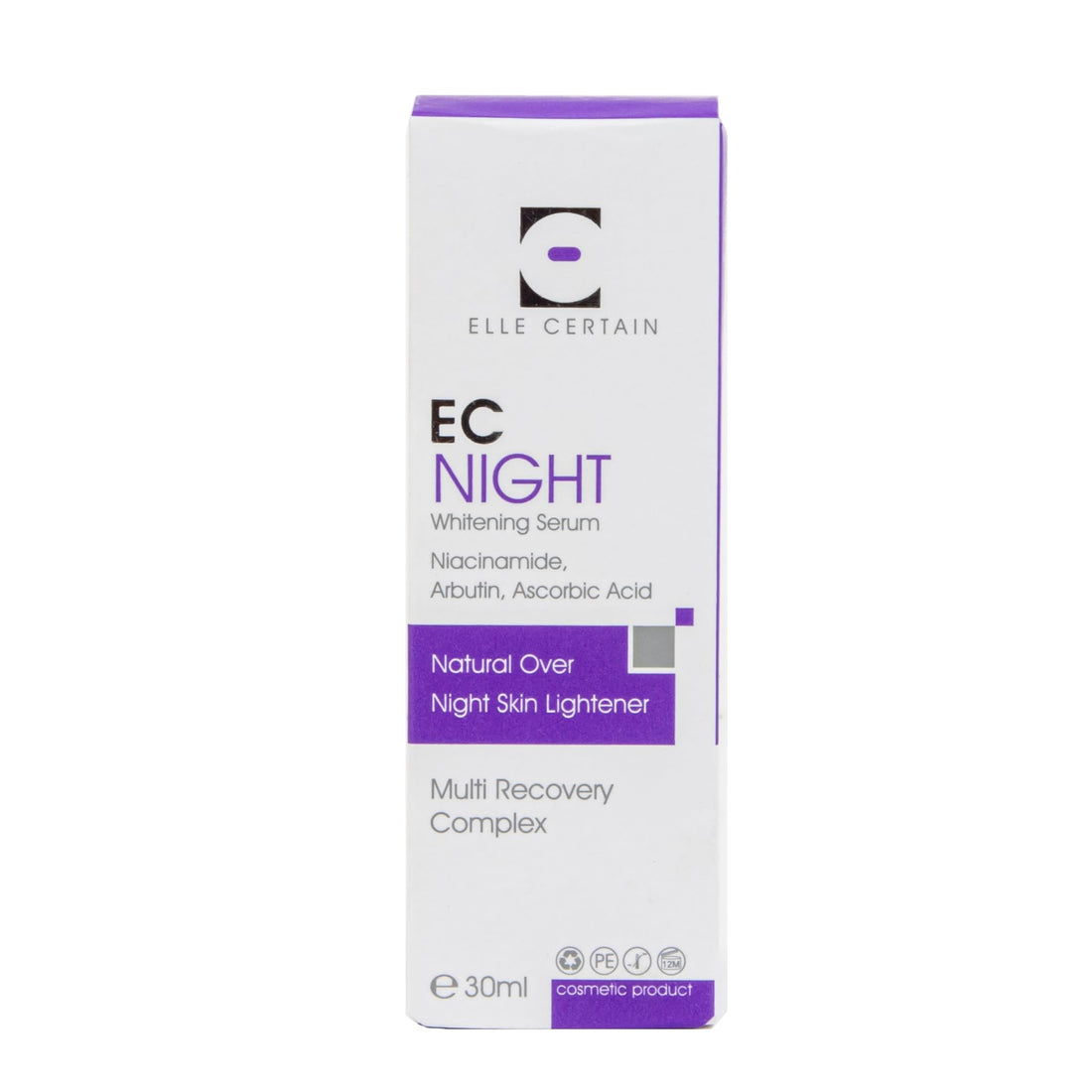 Elle Certain EC Night Whitening Serum Niacinamide,Arbutin,Ascorbic Acid Natural Over Noght Skin Lightener Multi Recovery Complex 30ml