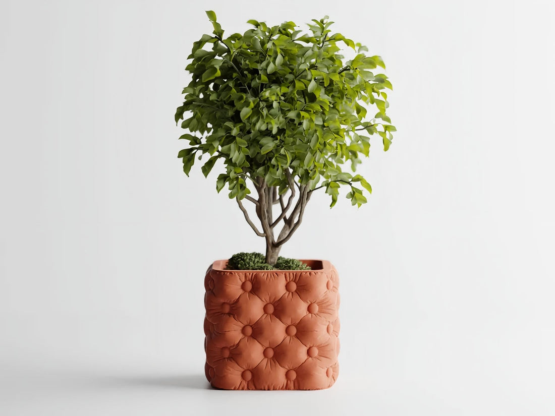Chesterra Tufted Plant Pot - Indoor/Outdoor Planter with Natural Soul Design - Perfect for Home, Office & Garden Decor (coral red)