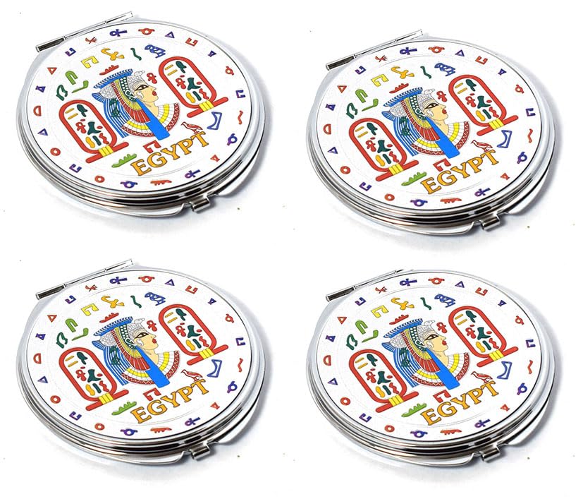 4 pieces of immatgar pharaonic pocket makeup mirror ancient Egyptian souvenirs gifts for women and mother from Egypt - mother day gifts (Cleopatra - Silver - 7 CM)