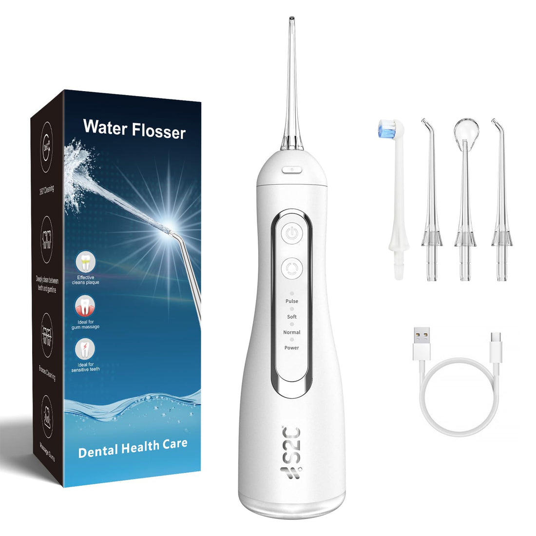 S2C Cordless Water Flosser – Rechargeable Oral Irrigator for Teeth Cleaning – IPX7 Waterproof, Deep Cleaning for Braces & Dental Work, 3 Pressure Modes