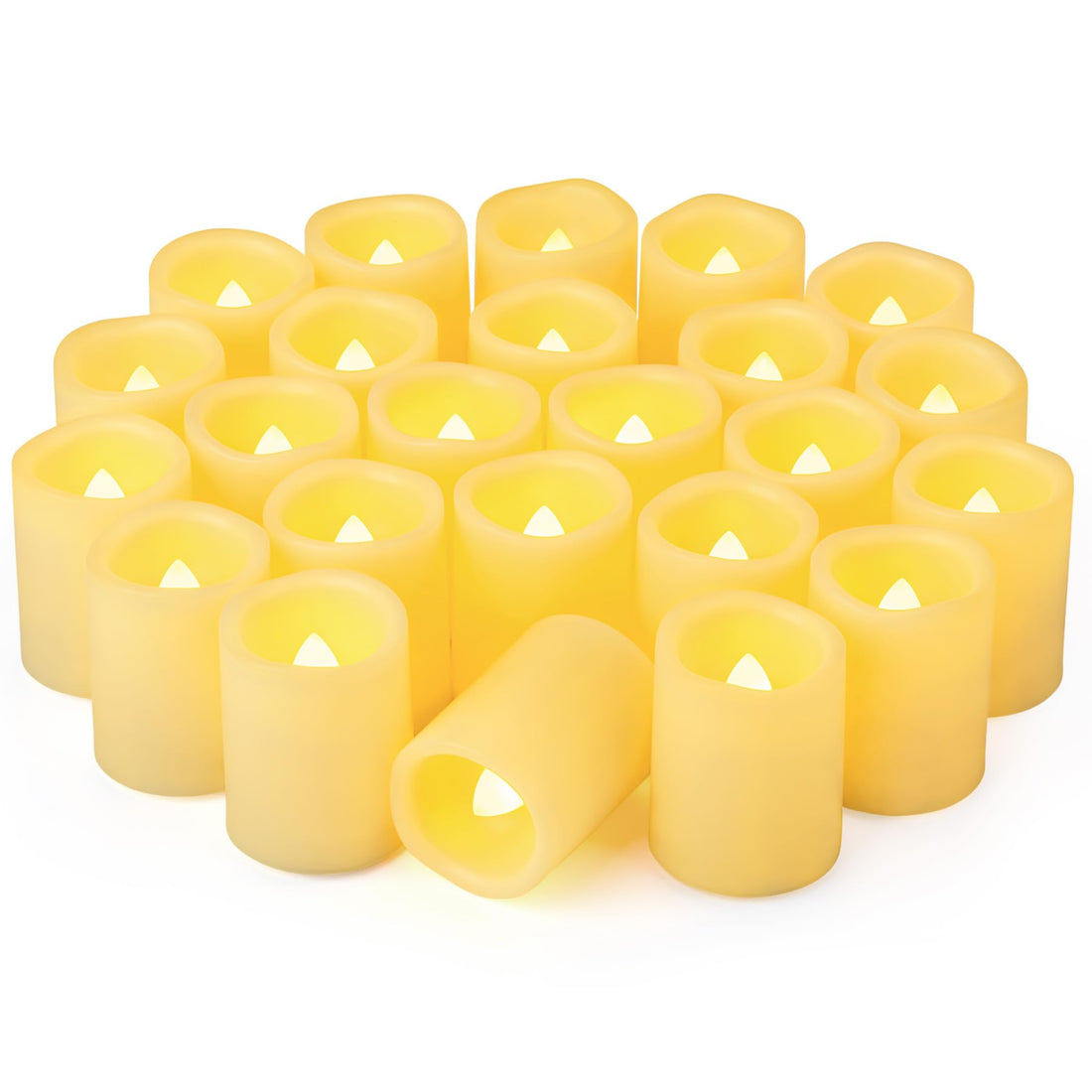 24 Pack Flameless Flickering Battery Operated Votive Candles, Lit 200+ Hours LED Tea Lights Votive, Electric Powered Outdoor Flicker Fake Candle Bulk for Wedding Halloween Christmas Decorations