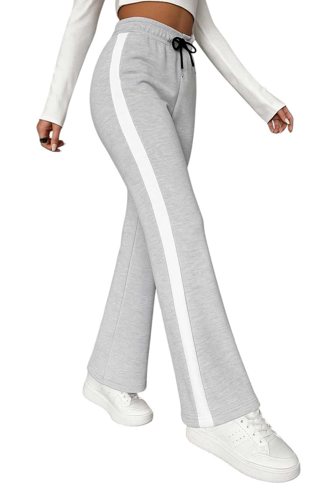 MIZAYEH Women's Side Stripe Wide Sweatpants - High Waist Pants with Adjustable Drawstring - Fashion Comfortable Tring Pants for Outdoor Gym Sweat Pants for Girls and Women