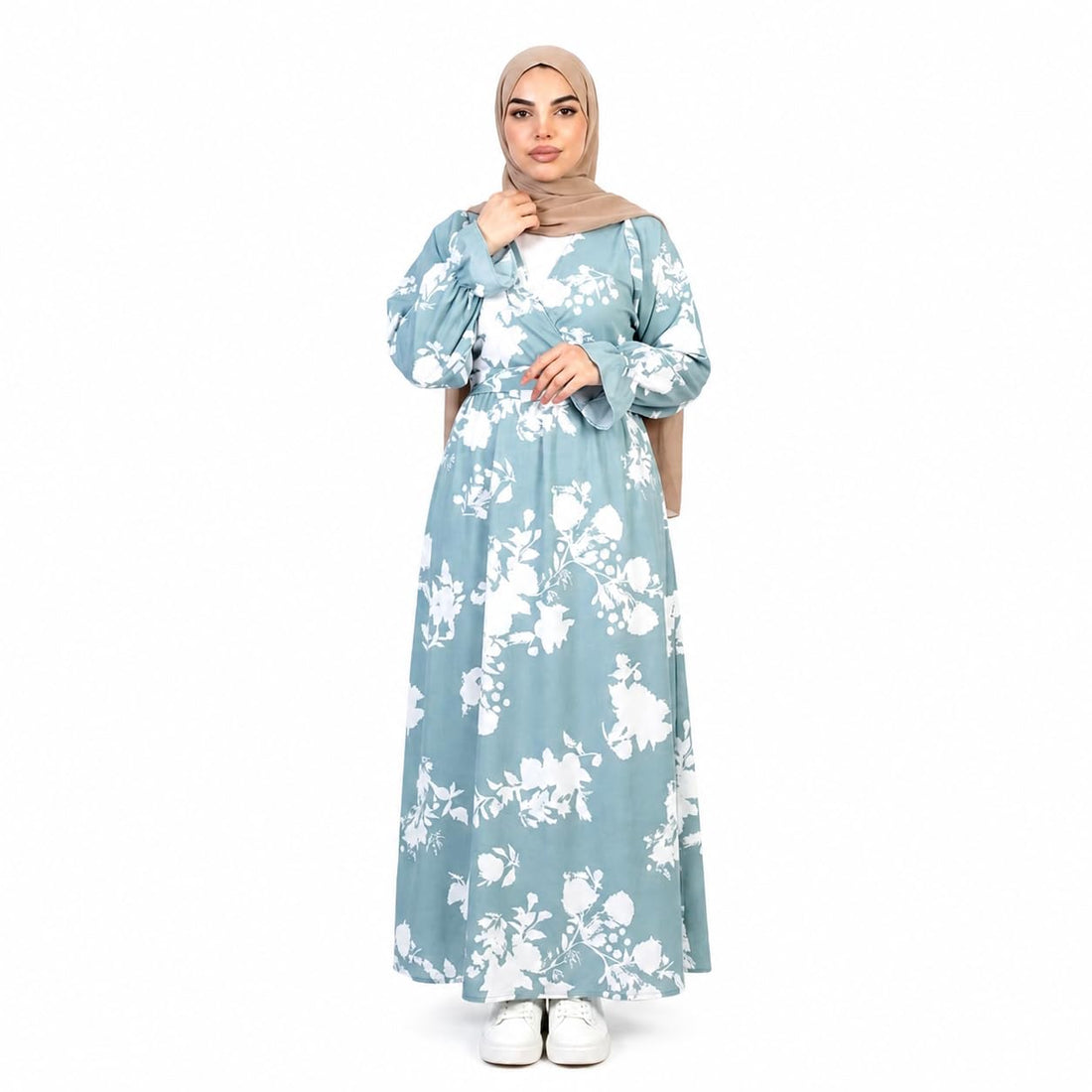 Women's 2 Piece Floral Long Dress Occasion – Elegant Belt & Cotton Lining Cotton Lining Dress 70_85KG